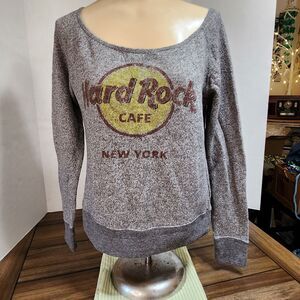 Hard Rock Cafe Graphic Crop Top LS Tee Gray Sm.